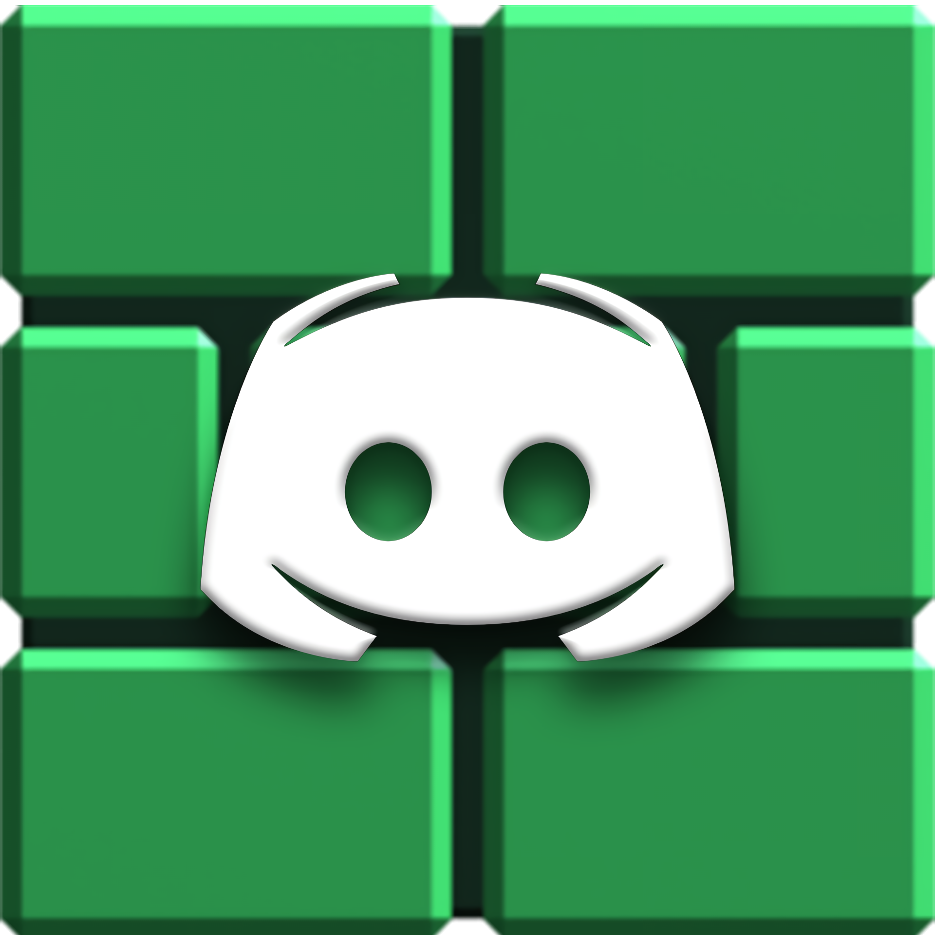 Profile picture for Brickblock. It shows a green Mario-style brick, with the old Discord logo ontop of it.
